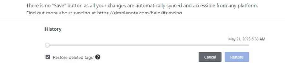 Simplenote's history slider